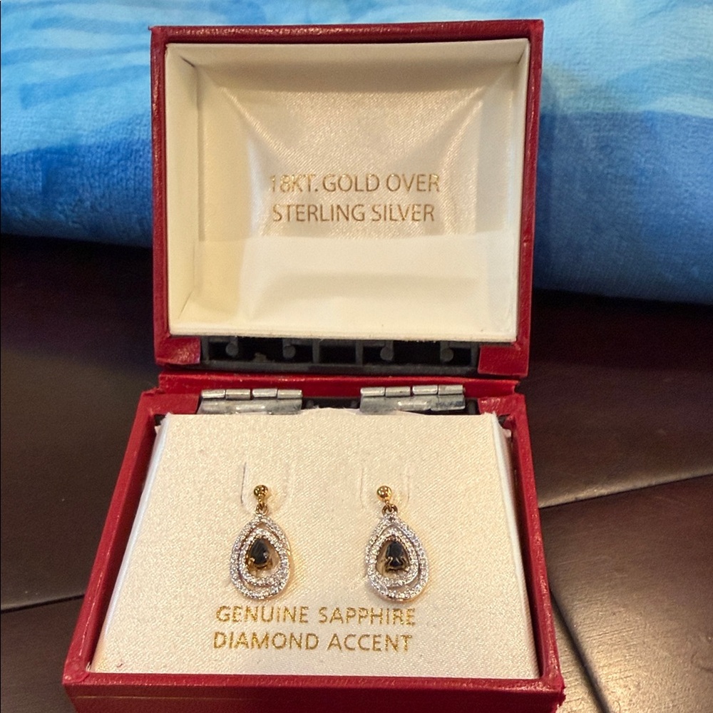 Gold and Silver Teardrop Earrings with Sapphire and Diamond Accents